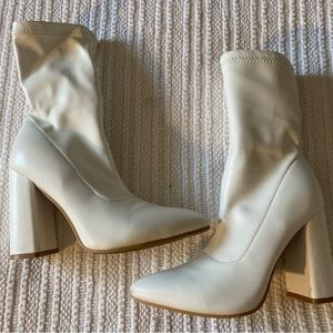White High Faux Leather Sock Boots / Nasty Gal / Size 8 /